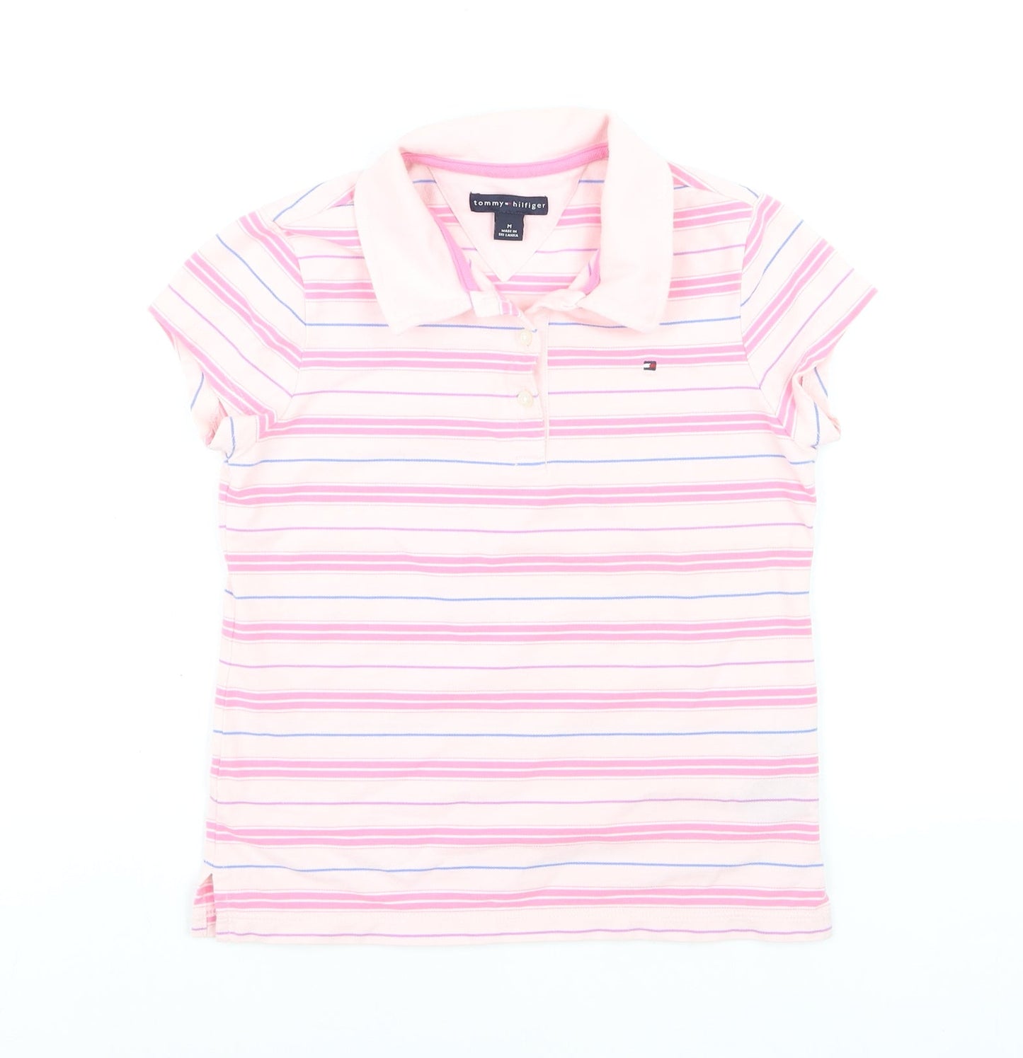 Tommy Hilfiger Girls Pink Striped Polo Shirt Cotton Blend Size M