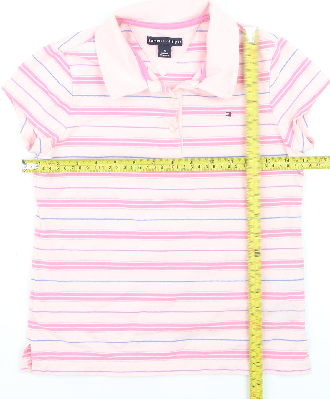 Tommy Hilfiger Girls Pink Striped Polo Shirt Cotton Blend Size M