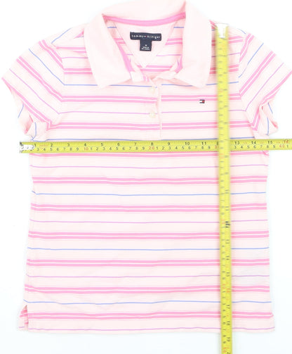 Tommy Hilfiger Girls Pink Striped Polo Shirt Cotton Blend Size M
