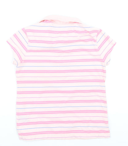 Tommy Hilfiger Girls Pink Striped Polo Shirt Cotton Blend Size M