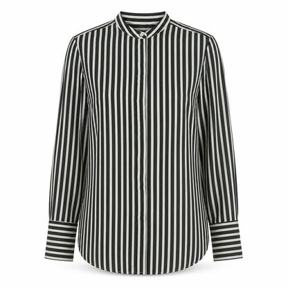 Oasis Women Black Striped Button-Up Long Sleeve Shirt Size 8