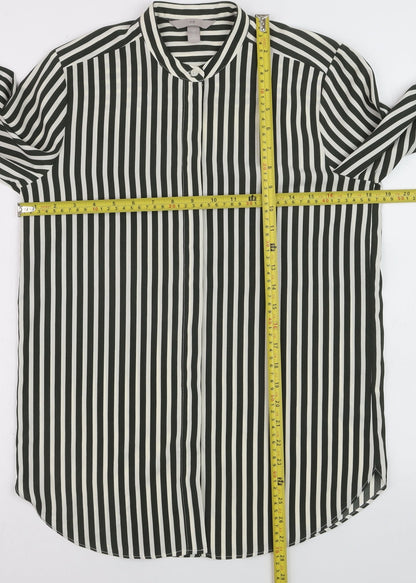 Oasis Women Black Striped Button-Up Long Sleeve Shirt Size 8