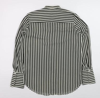 Oasis Women Black Striped Button-Up Long Sleeve Shirt Size 8
