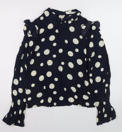 Mango Women’s Blue Polka Dot Collared Long Sleeve Blouse XS