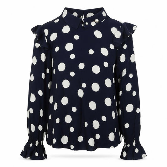 Mango Women’s Blue Polka Dot Collared Long Sleeve Blouse XS