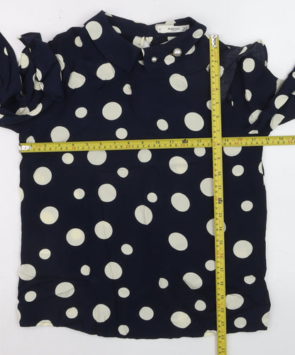 Mango Women’s Blue Polka Dot Collared Long Sleeve Blouse XS