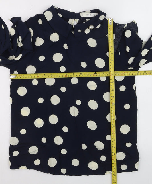Mango Women’s Blue Polka Dot Collared Long Sleeve Blouse XS
