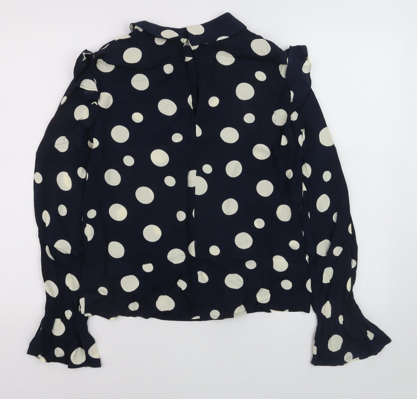 Mango Women’s Blue Polka Dot Collared Long Sleeve Blouse XS