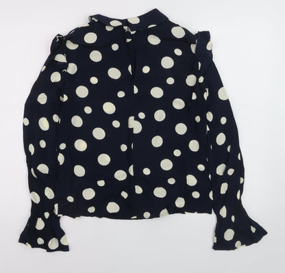 Mango Women’s Blue Polka Dot Collared Long Sleeve Blouse XS