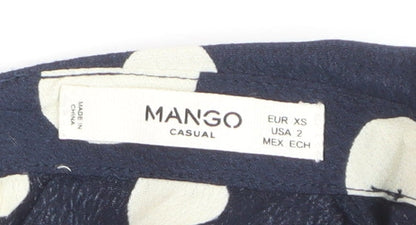 Mango Women’s Blue Polka Dot Collared Long Sleeve Blouse XS