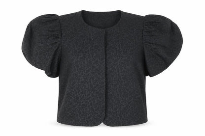 Savida Women Black Puff Sleeve Jacquard Blouse XL Elegant Stylish Top