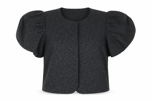 Savida Women Black Puff Sleeve Jacquard Blouse XL Elegant Stylish Top