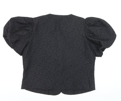 Savida Women Black Puff Sleeve Jacquard Blouse XL Elegant Stylish Top