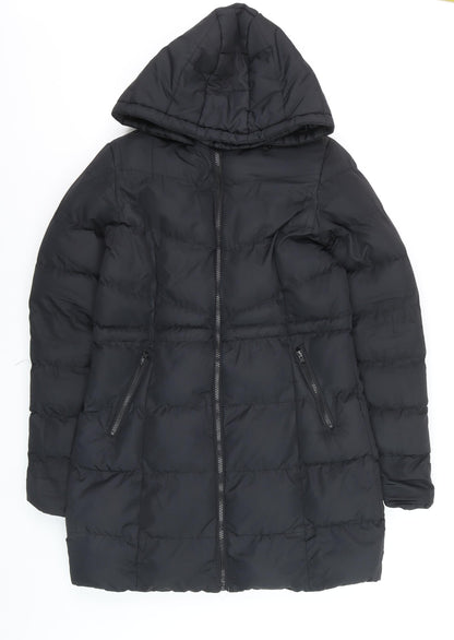 Threadbare Womens Black Size 6 Puffer Jacket Hooded Mid-Length Coat