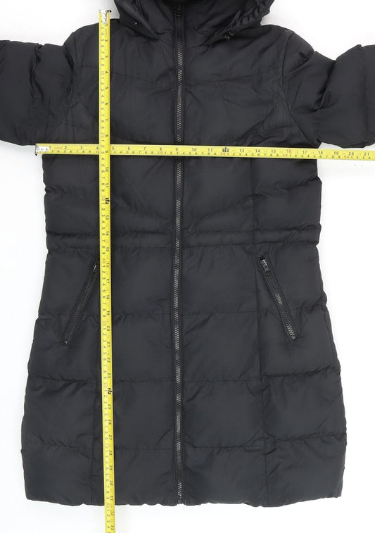 Threadbare Womens Black Size 6 Puffer Jacket Hooded Mid-Length Coat