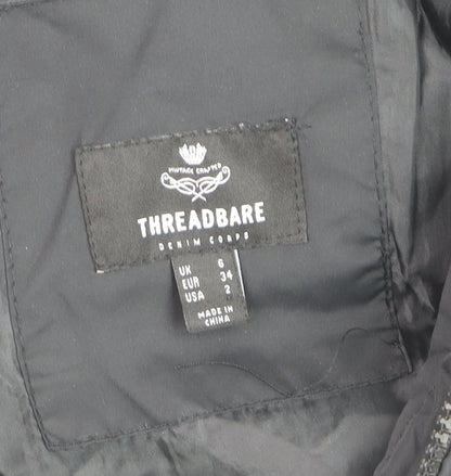 Threadbare Womens Black Size 6 Puffer Jacket Hooded Mid-Length Coat