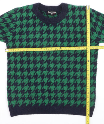 Rant & Rave Women's Green Houndstooth Knit Pullover Jumper Size 16