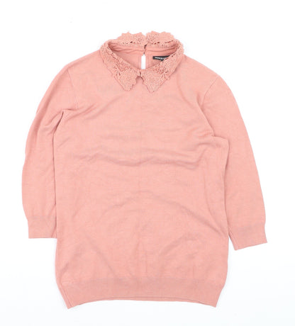 Warehouse Women’s Pink Lace Collar Knit Jumper Size 10