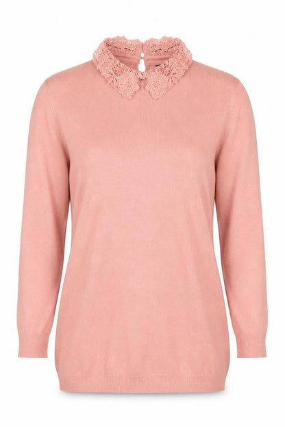 Warehouse Women’s Pink Lace Collar Knit Jumper Size 10