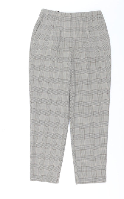 Primark Women’s Grey Checked Tapered Chino Trousers Size 6