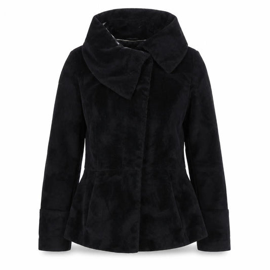 Next Women’s Black Faux Fur Short Jacket Size 12 Lined Collared Winter Coat