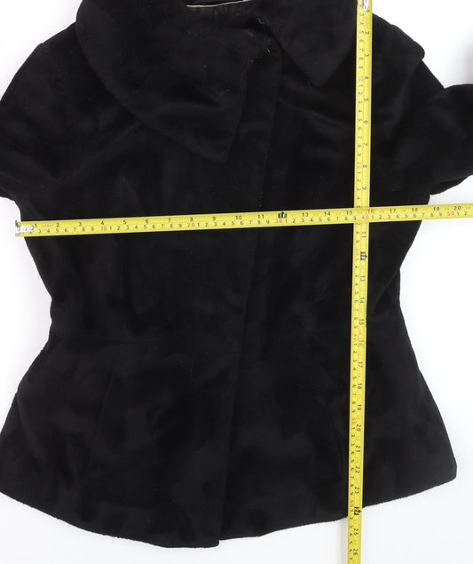 Next Women’s Black Faux Fur Short Jacket Size 12 Lined Collared Winter Coat