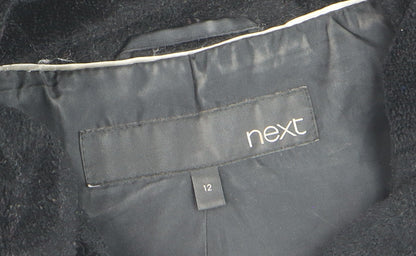 Next Women’s Black Faux Fur Short Jacket Size 12 Lined Collared Winter Coat