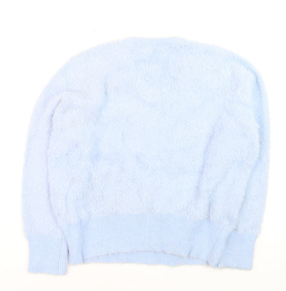 Gallery Women Blue Fuzzy Knit V-Neck Pullover Jumper Size L
