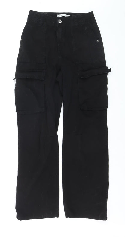 Bershka Women's Black Size 8 Medium Rise Cargo Straight Jeans