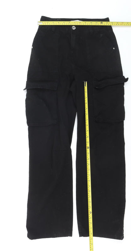 Bershka Women's Black Size 8 Medium Rise Cargo Straight Jeans