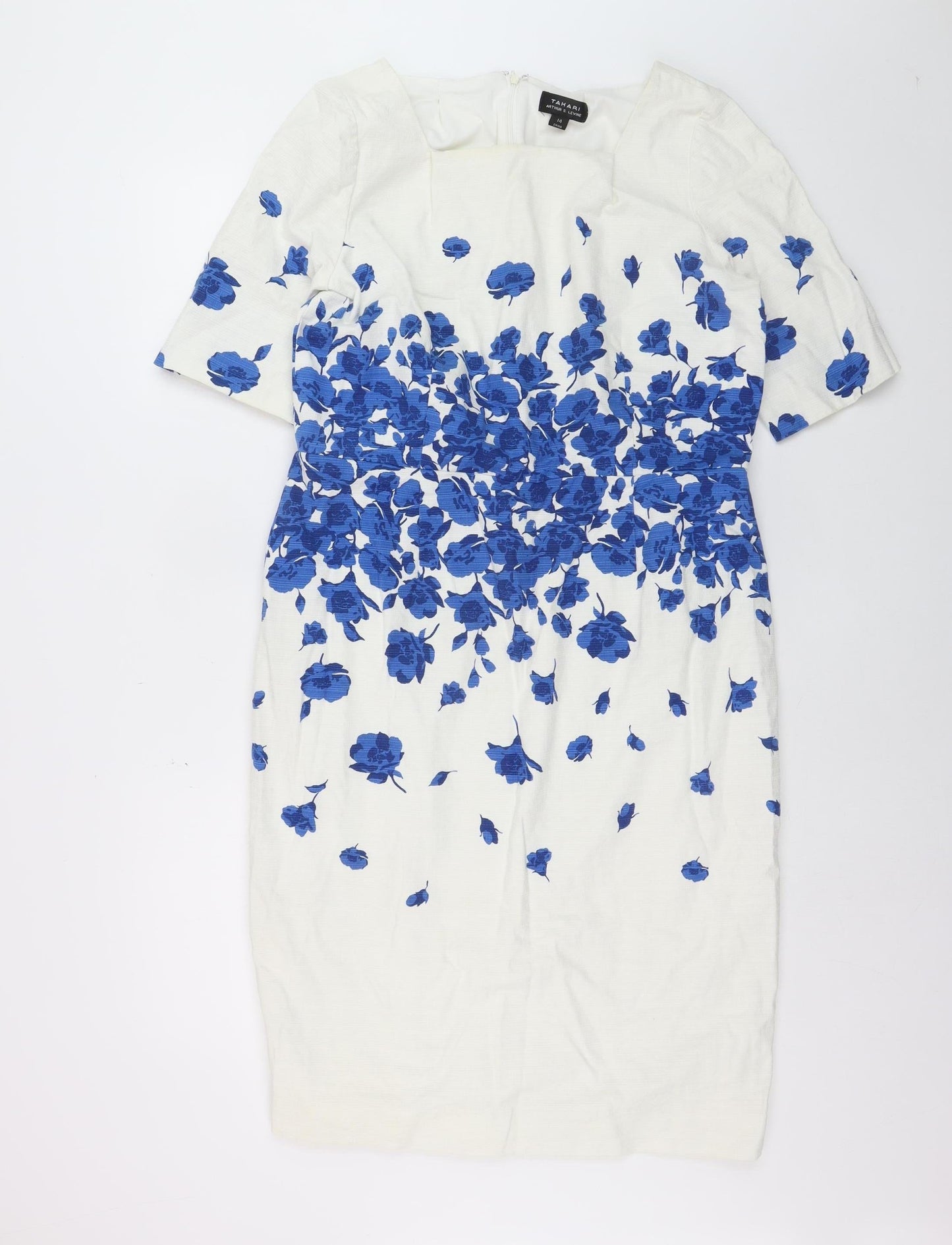 Tahari Arthur S. Levine Women White Blue Floral Sheath Dress Size 14