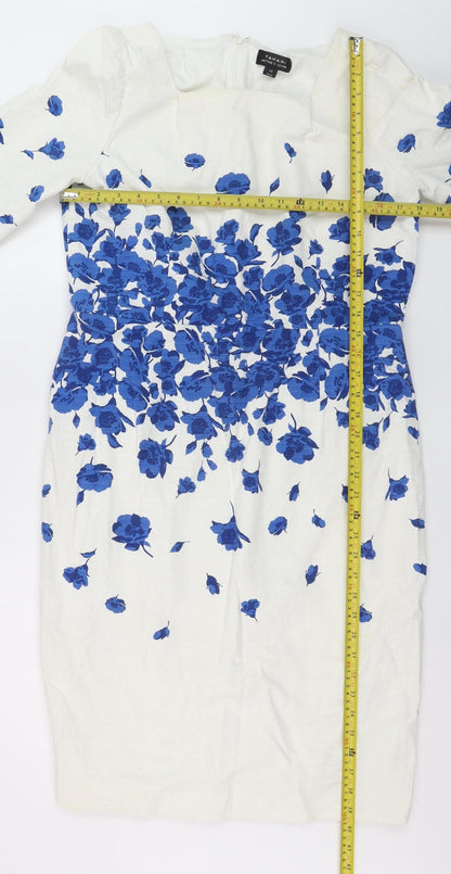 Tahari Arthur S. Levine Women White Blue Floral Sheath Dress Size 14