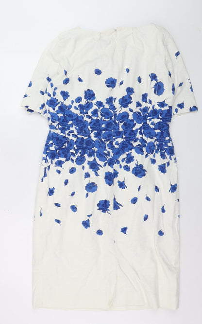 Tahari Arthur S. Levine Women White Blue Floral Sheath Dress Size 14