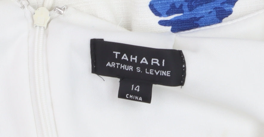 Tahari Arthur S. Levine Women White Blue Floral Sheath Dress Size 14