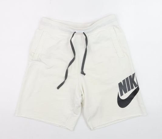 Nike Men's White Sweat Shorts Size S with Drawstring Waist