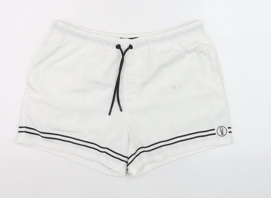 Oiler & Boiler Men's White Swim Shorts L Elastic Waist Quick Dry
