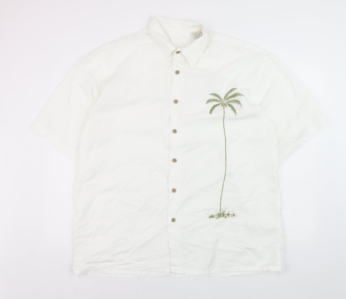 Bamboo Cay Men's White Palm Tree Embroidered Short Sleeve Button-Up XL