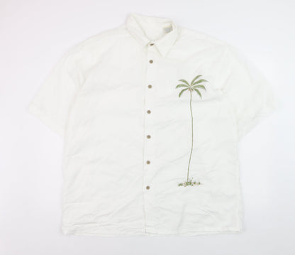 Bamboo Cay Men's White Palm Tree Embroidered Short Sleeve Button-Up XL