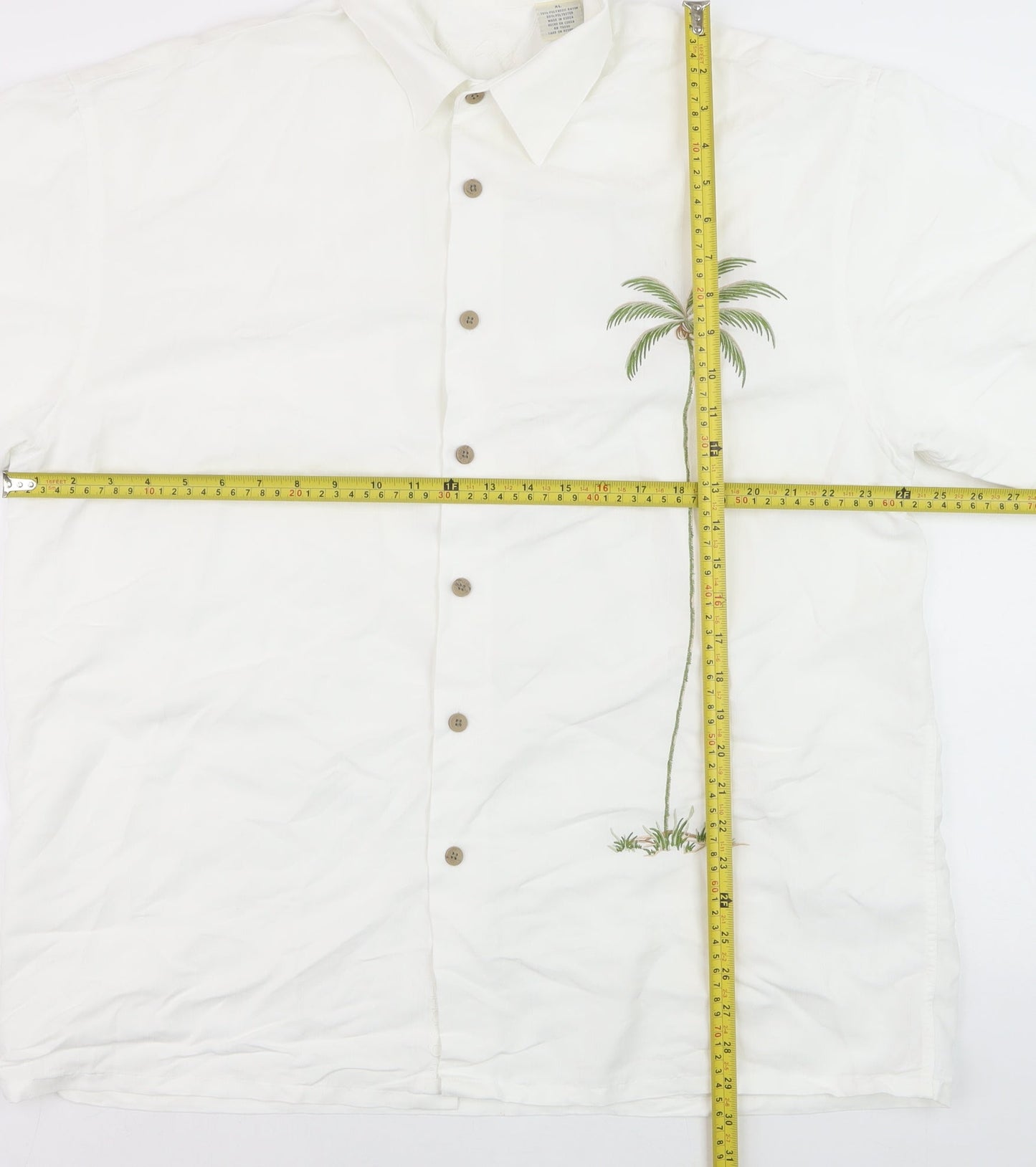 Bamboo Cay Men's White Palm Tree Embroidered Short Sleeve Button-Up XL