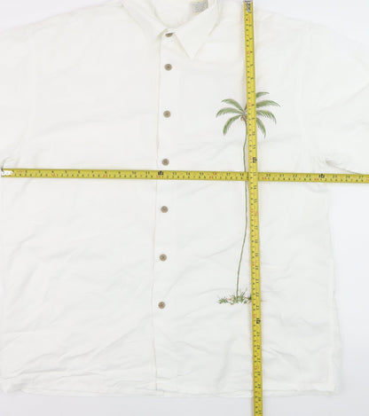 Bamboo Cay Men's White Palm Tree Embroidered Short Sleeve Button-Up XL