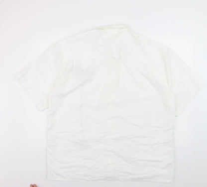 Bamboo Cay Men's White Palm Tree Embroidered Short Sleeve Button-Up XL