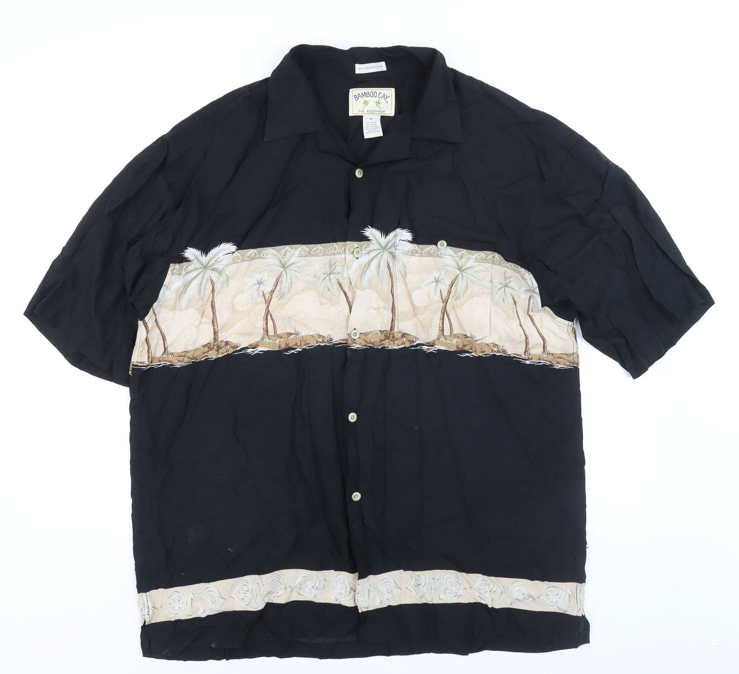 Bamboo Cay Men's Black XL Hawaiian Palm Tree Button-Up Shirt