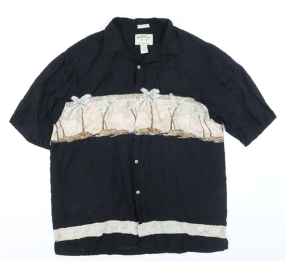 Bamboo Cay Men's Black XL Hawaiian Palm Tree Button-Up Shirt