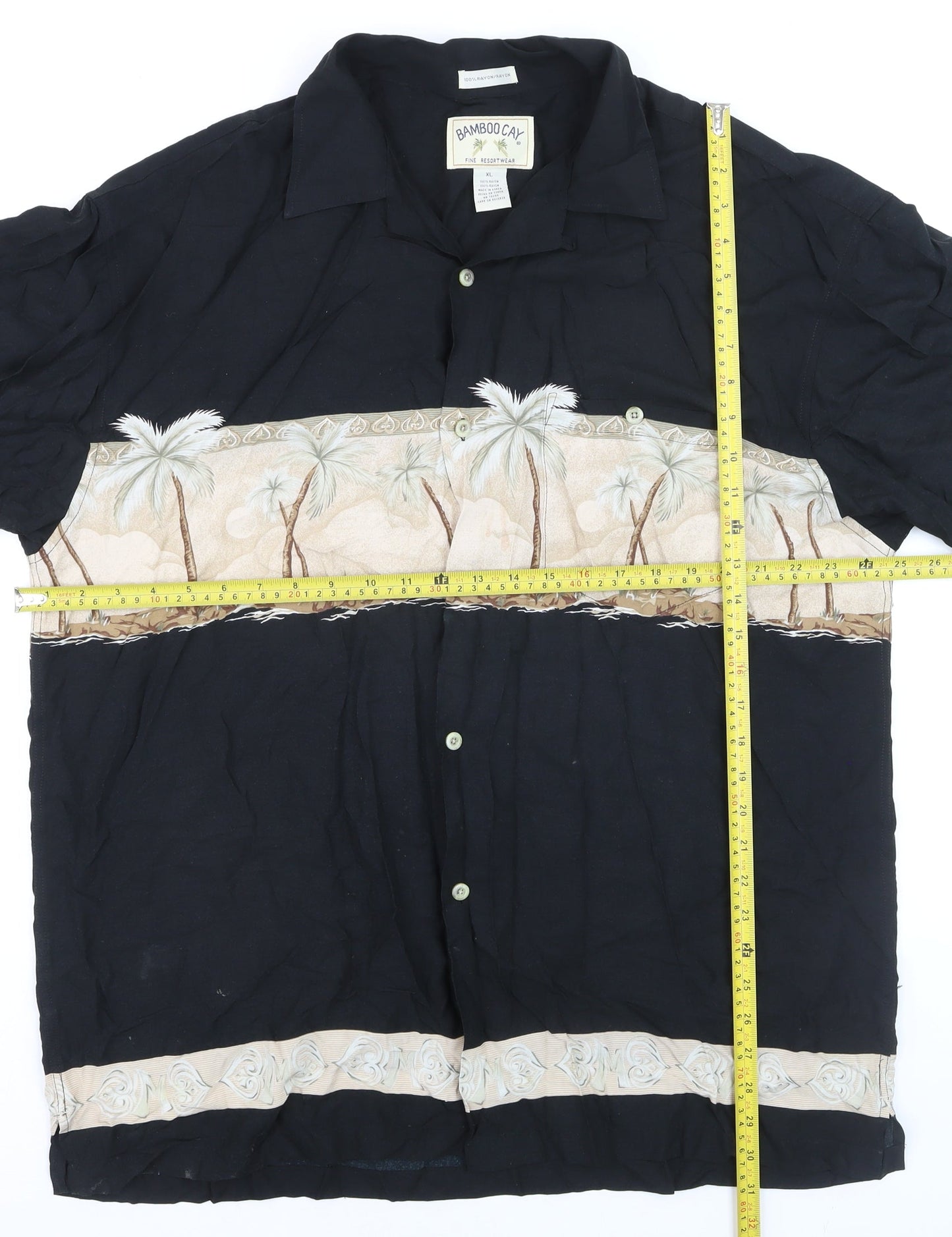 Bamboo Cay Men's Black XL Hawaiian Palm Tree Button-Up Shirt
