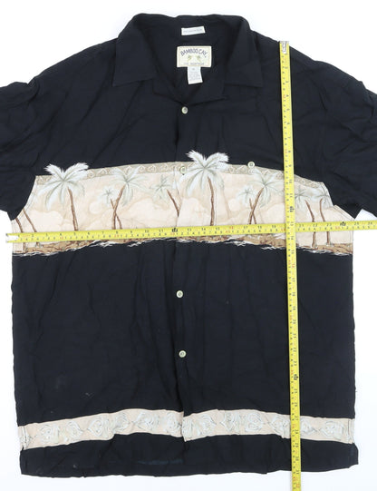 Bamboo Cay Men's Black XL Hawaiian Palm Tree Button-Up Shirt