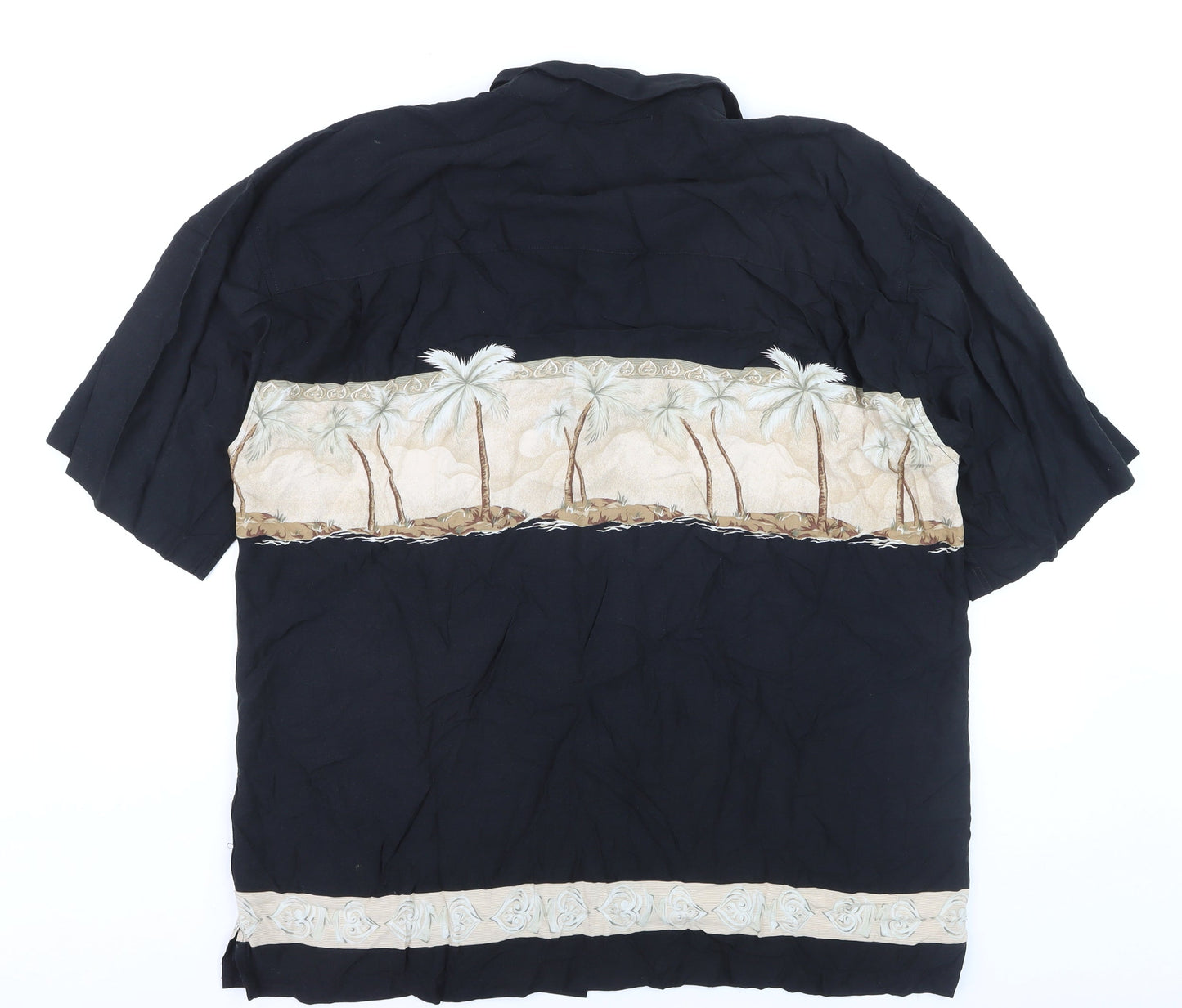 Bamboo Cay Men's Black XL Hawaiian Palm Tree Button-Up Shirt