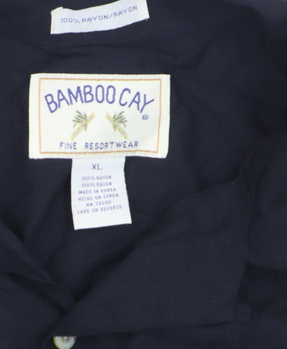 Bamboo Cay Men's Black XL Hawaiian Palm Tree Button-Up Shirt