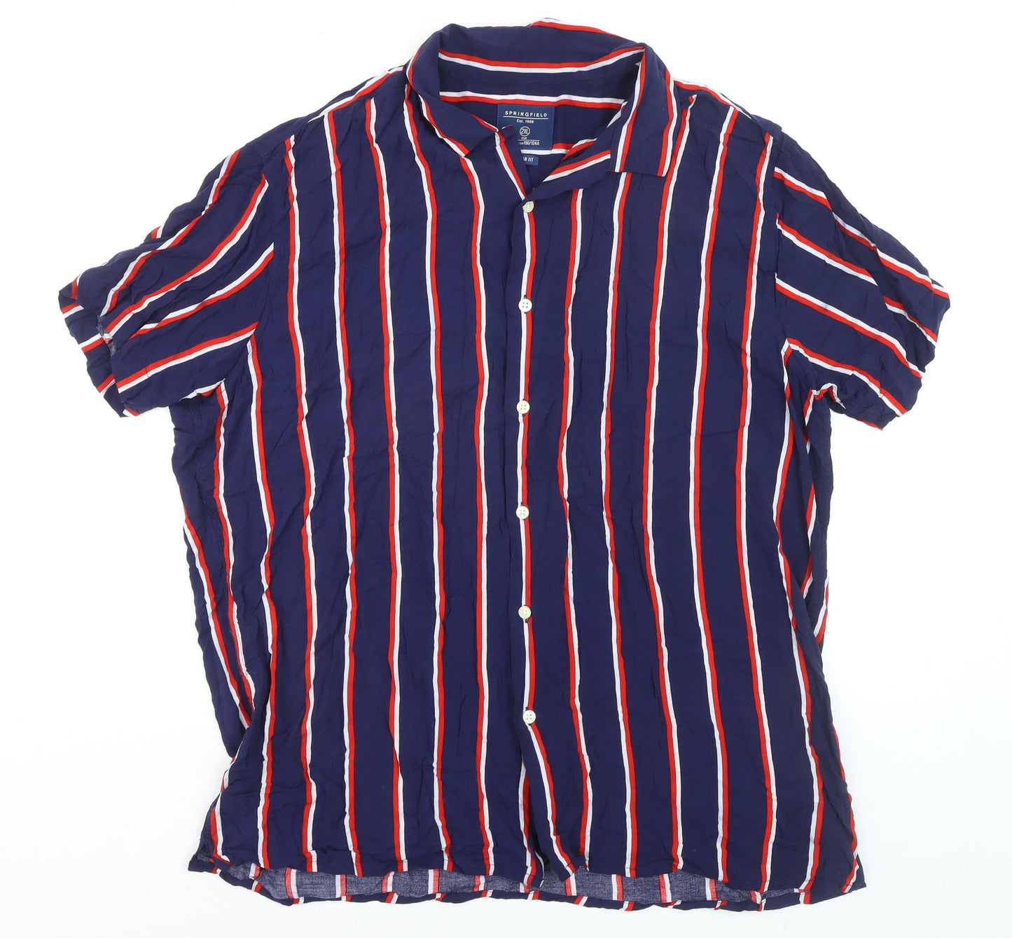 Springfield Men's Blue Striped Regular Fit Short Sleeve Shirt 2XL