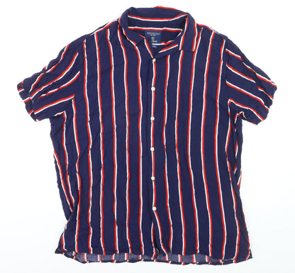 Springfield Men's Blue Striped Regular Fit Short Sleeve Shirt 2XL