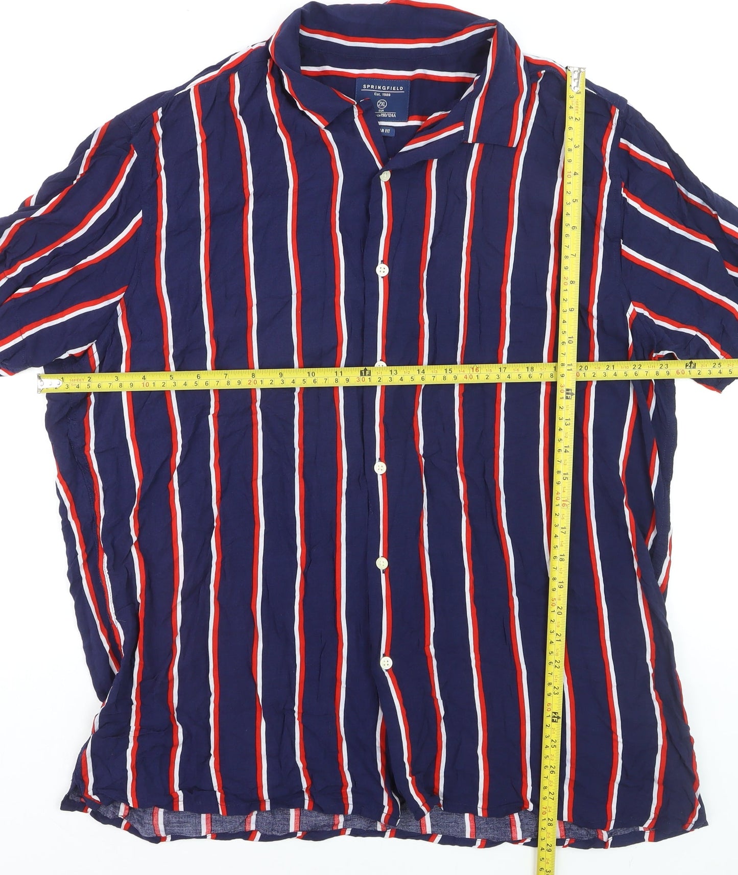 Springfield Men's Blue Striped Regular Fit Short Sleeve Shirt 2XL